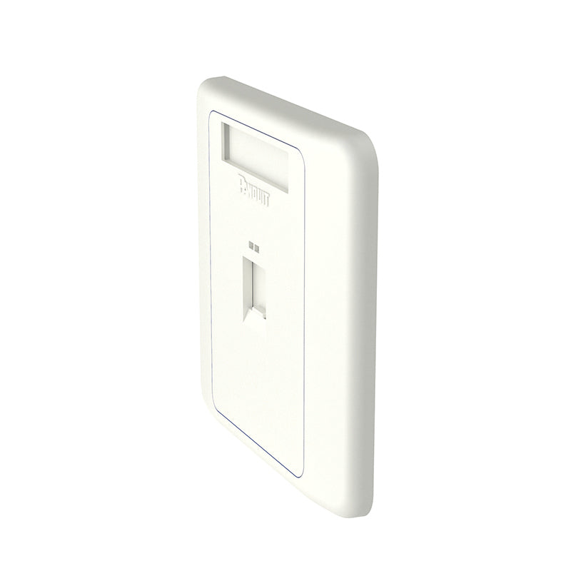 Flat Shuttered Faceplate with Label and Icon slots, 1 Port/2 Port, Arctic White.