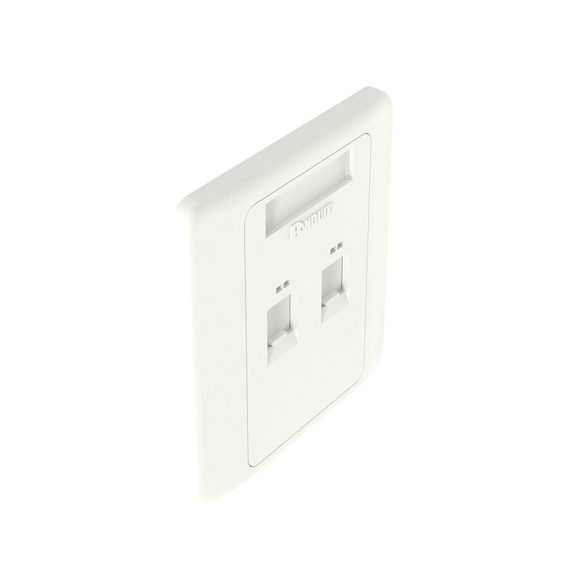 Flat Shuttered Faceplate with Label and Icon slots, 1 Port/2 Port, Arctic White.